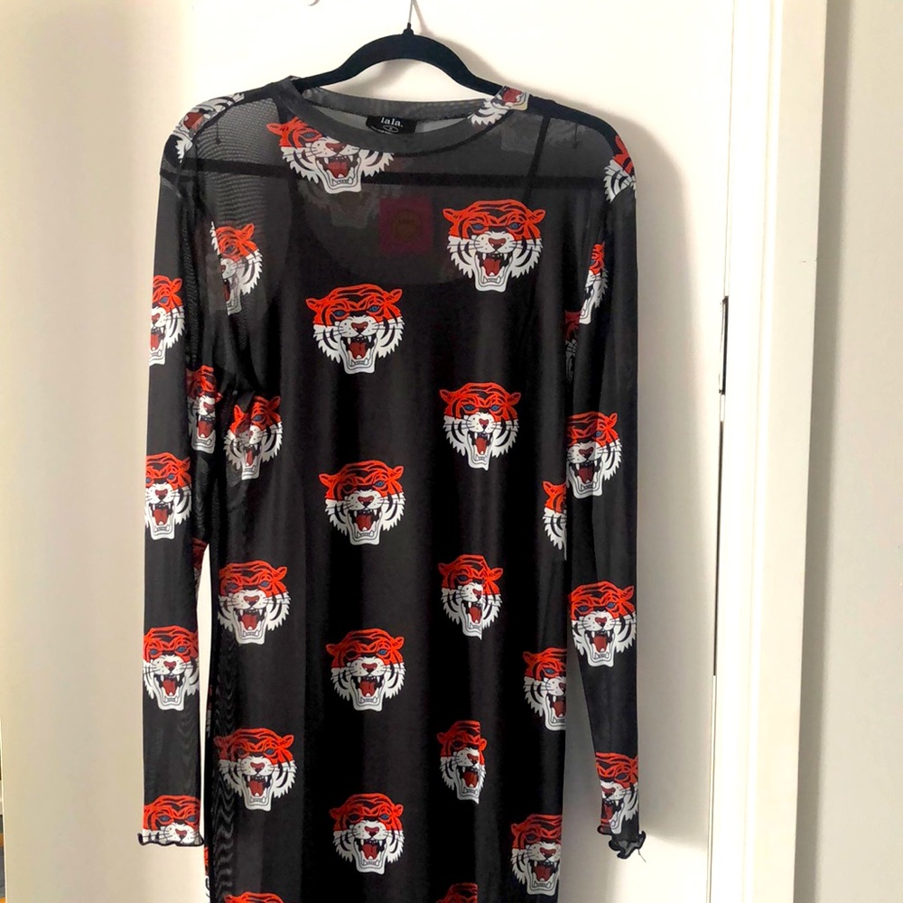 NWT Dressed in LALA ORIGINAL: Mad About You Long Sleeve Mesh Dress Tigress